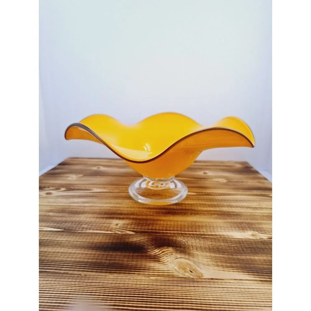 Vintage Teleflora‎ Gift Beautiful Orange Flower / Candy Glass Bowl Pedestal Base